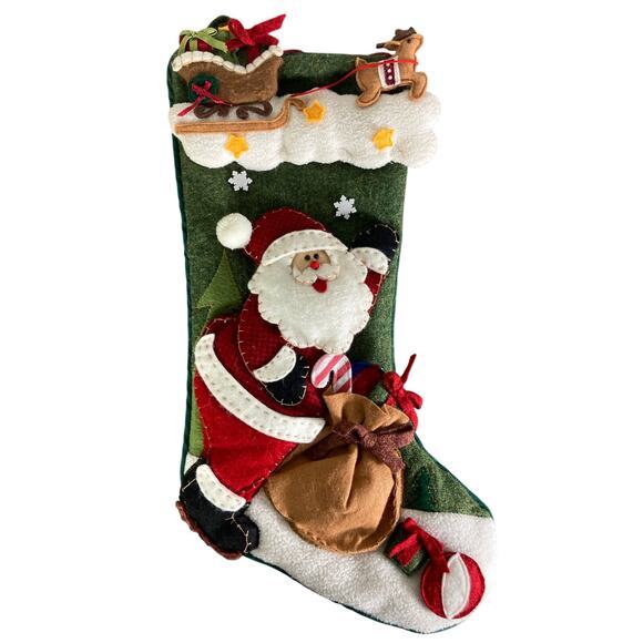 Vintage Santa & Reindeer Christmas‎ Stocking Handmade Decor Holiday - Picture 1 of 11